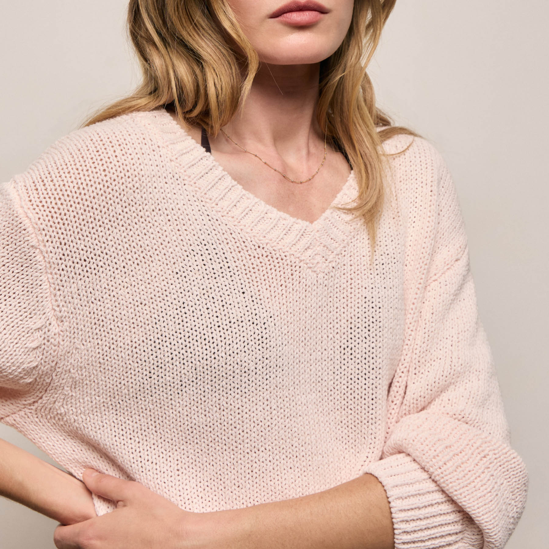 Cotton Linen V Neck Boxy Sweater In Light Rose Quartz | James Perse Los Angeles