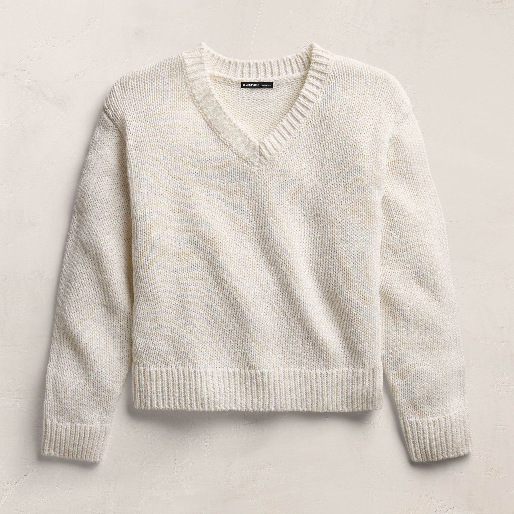 Cotton Linen V Neck Boxy Sweater In Off White | James Perse Los Angeles