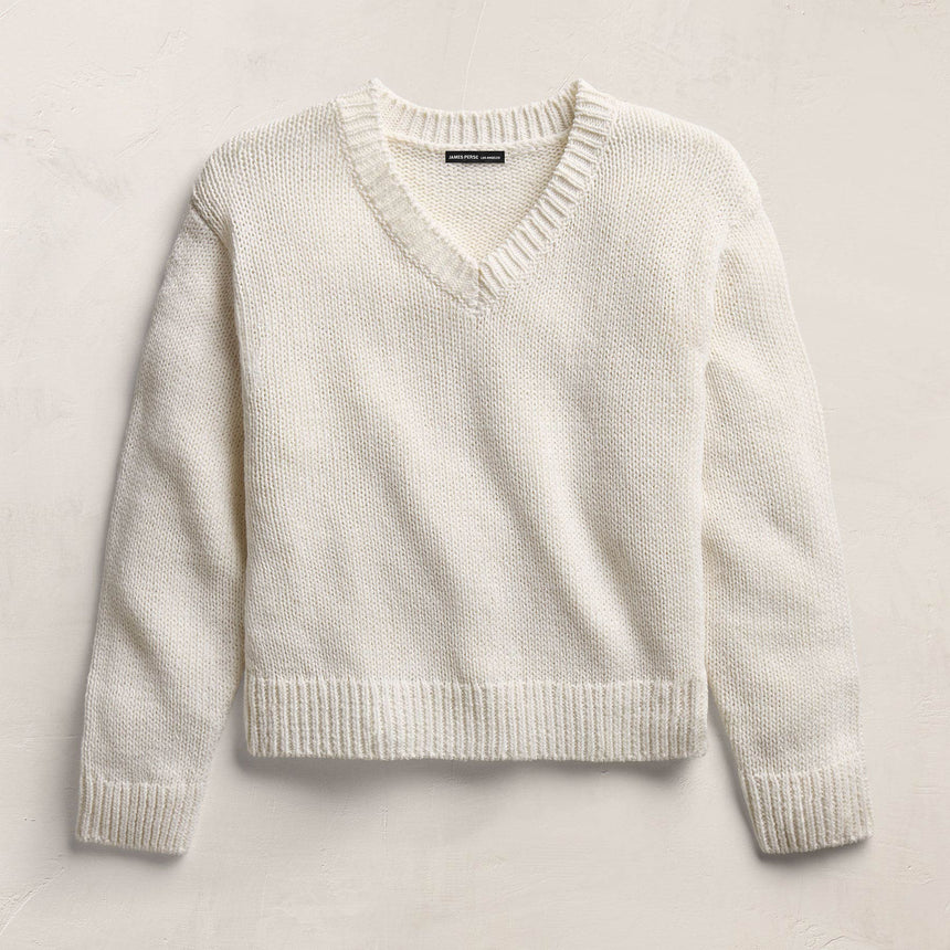 Cotton Linen V Neck Boxy Sweater In Off White | James Perse Los Angeles