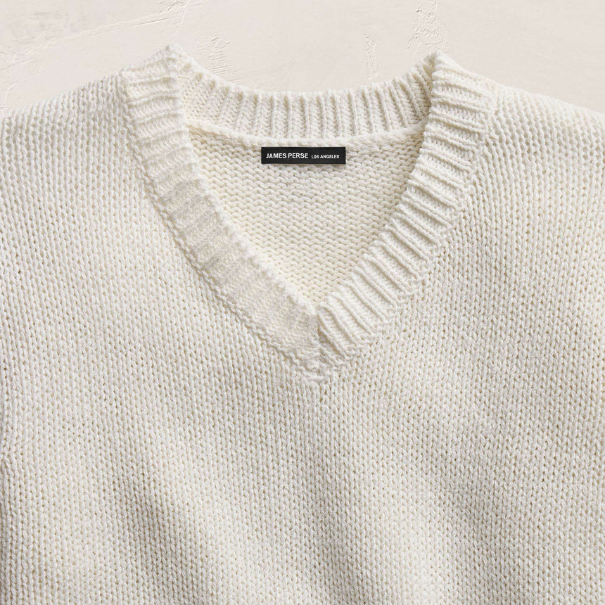 Cotton Linen V Neck Boxy Sweater In Off White | James Perse Los Angeles