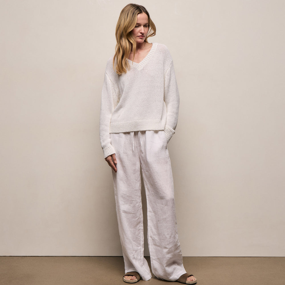 Cotton Linen V Neck Boxy Sweater in Off White | James Perse Los Angeles