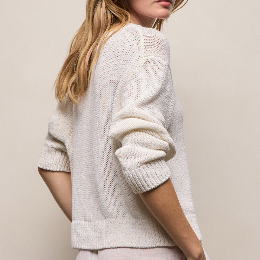 Cotton Linen V Neck Boxy Sweater in Off White | James Perse Los Angeles