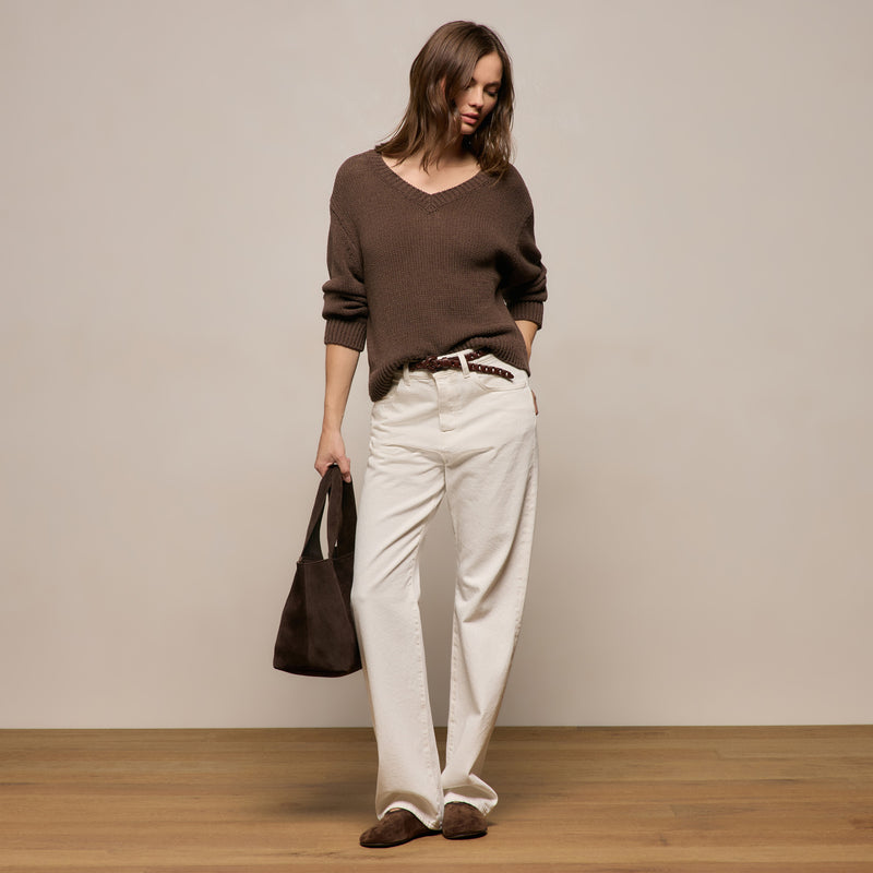Cotton Linen V Neck Boxy Sweater In Storm | James Perse Los Angeles