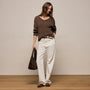 Cotton Linen V Neck Boxy Sweater In Storm | James Perse Los Angeles