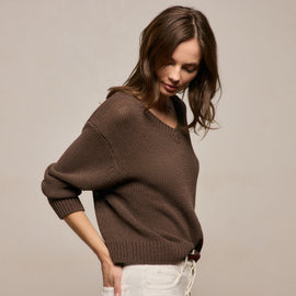 Cotton Linen V Neck Boxy Sweater In Storm | James Perse Los Angeles