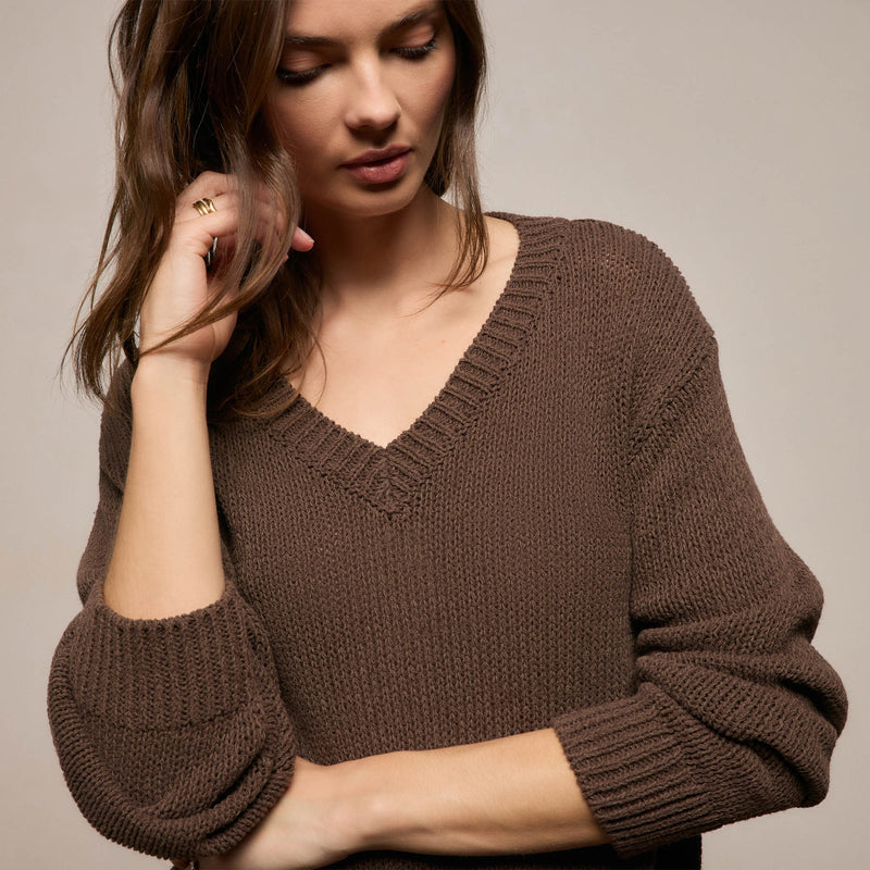 Cotton Linen V Neck Boxy Sweater In Storm | James Perse Los Angeles