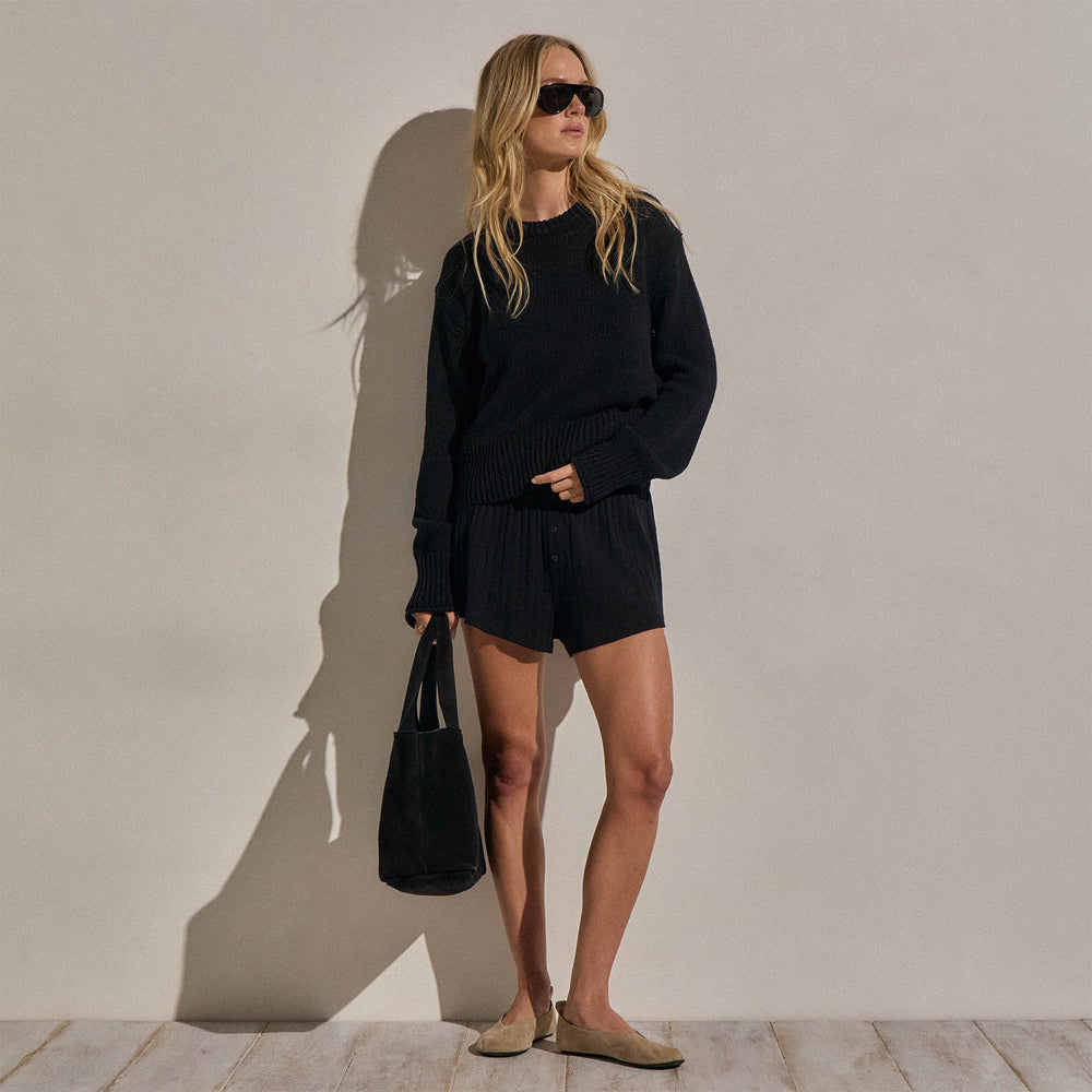 Textured Linen Cotton Sweater in Black | James Perse Los Angeles