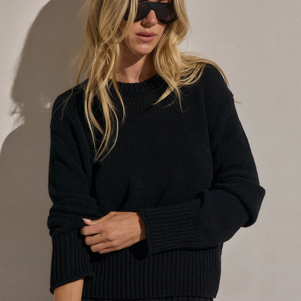 Textured Linen Cotton Sweater in Black | James Perse Los Angeles