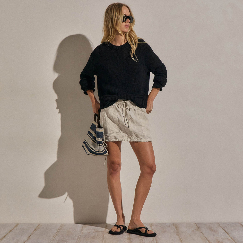 Textured Linen Cotton Sweater in Black | James Perse Los Angeles