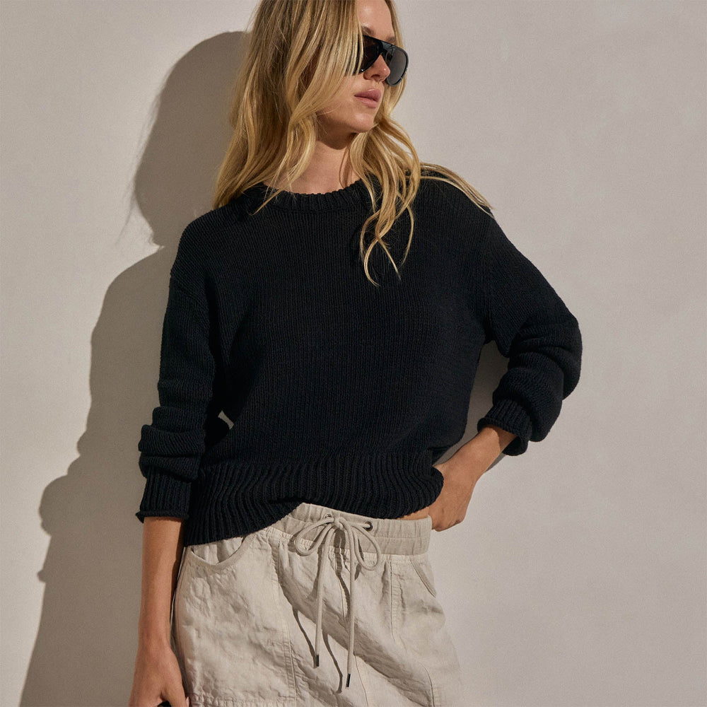 Textured Linen Cotton Sweater in Black | James Perse Los Angeles