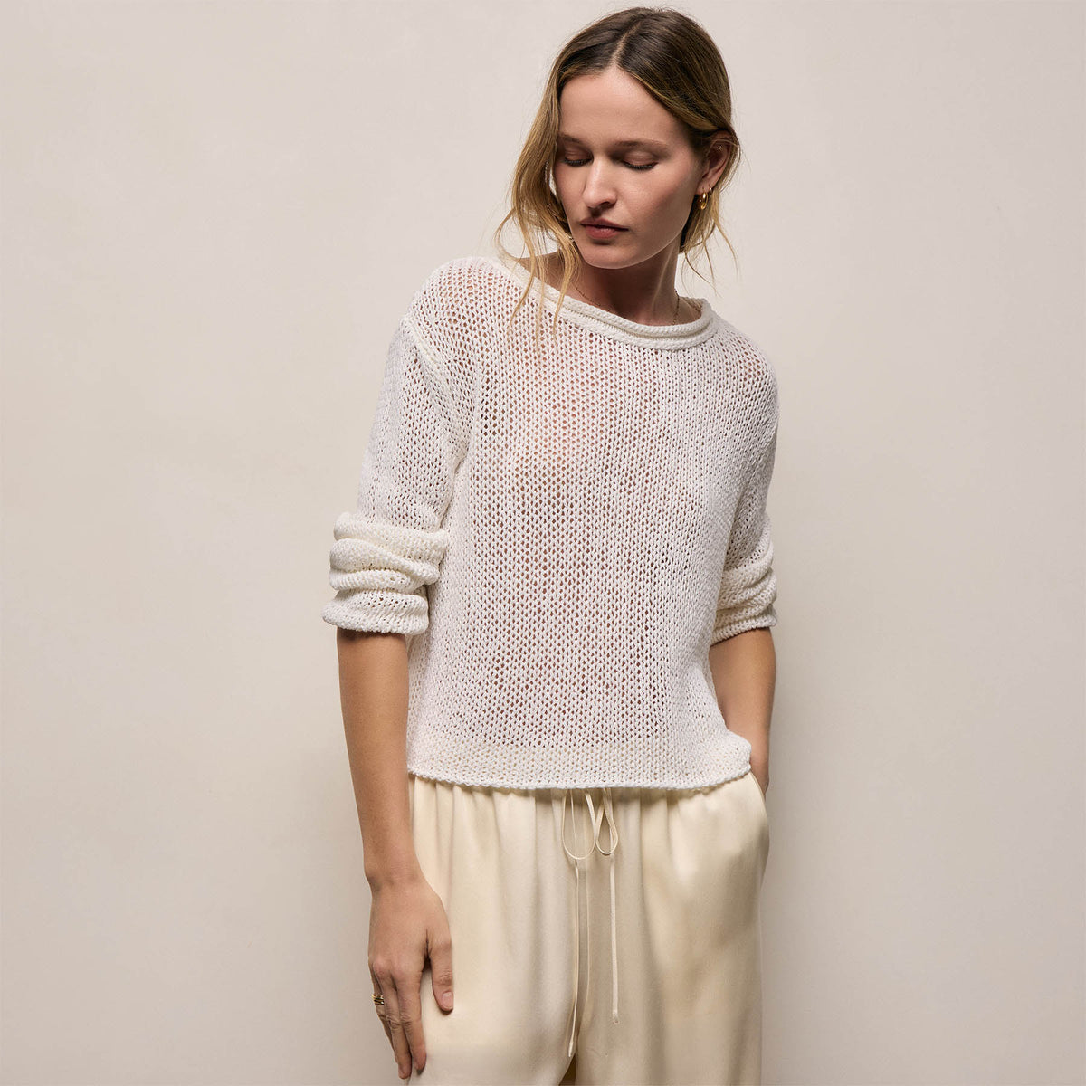 Cotton Linen Pullover Sweater In Off White | James Perse Los Angeles