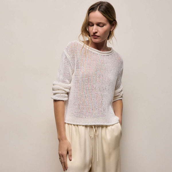 Cotton Linen Pullover Sweater In Off White | James Perse Los Angeles