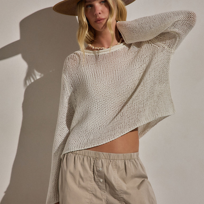 Cotton Linen Pullover Sweater In Off White | James Perse Los Angeles