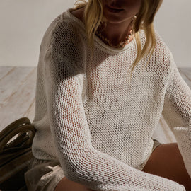Cotton Linen Pullover Sweater In Off White | James Perse Los Angeles