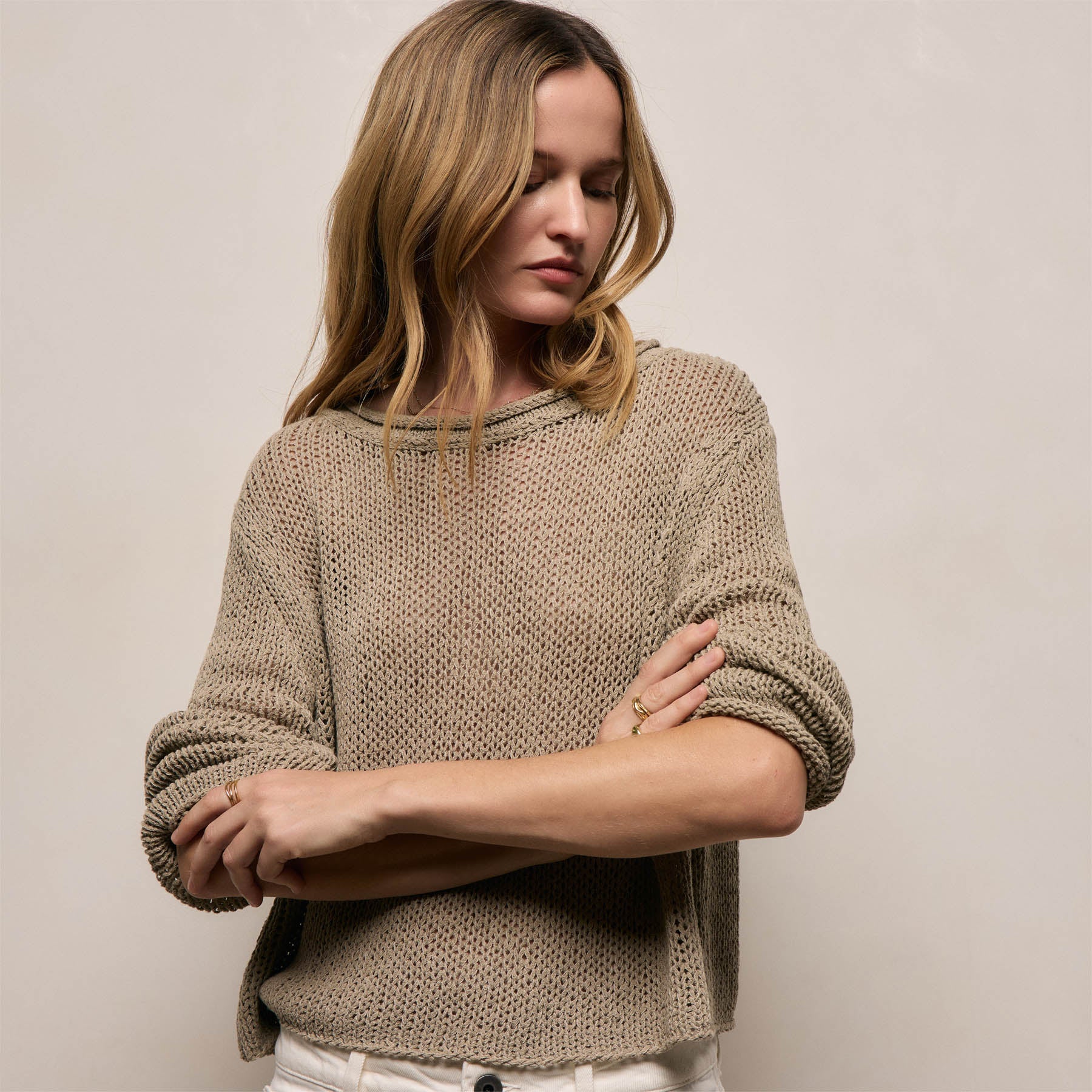 Cotton Linen Pullover Sweater - Overcast
