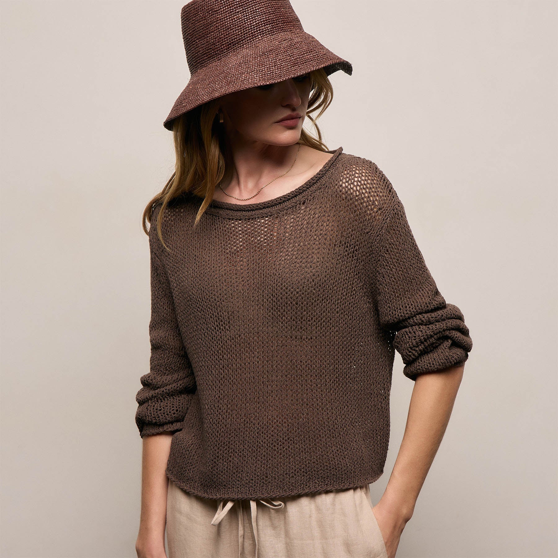 Cotton Linen Pullover Sweater - Storm