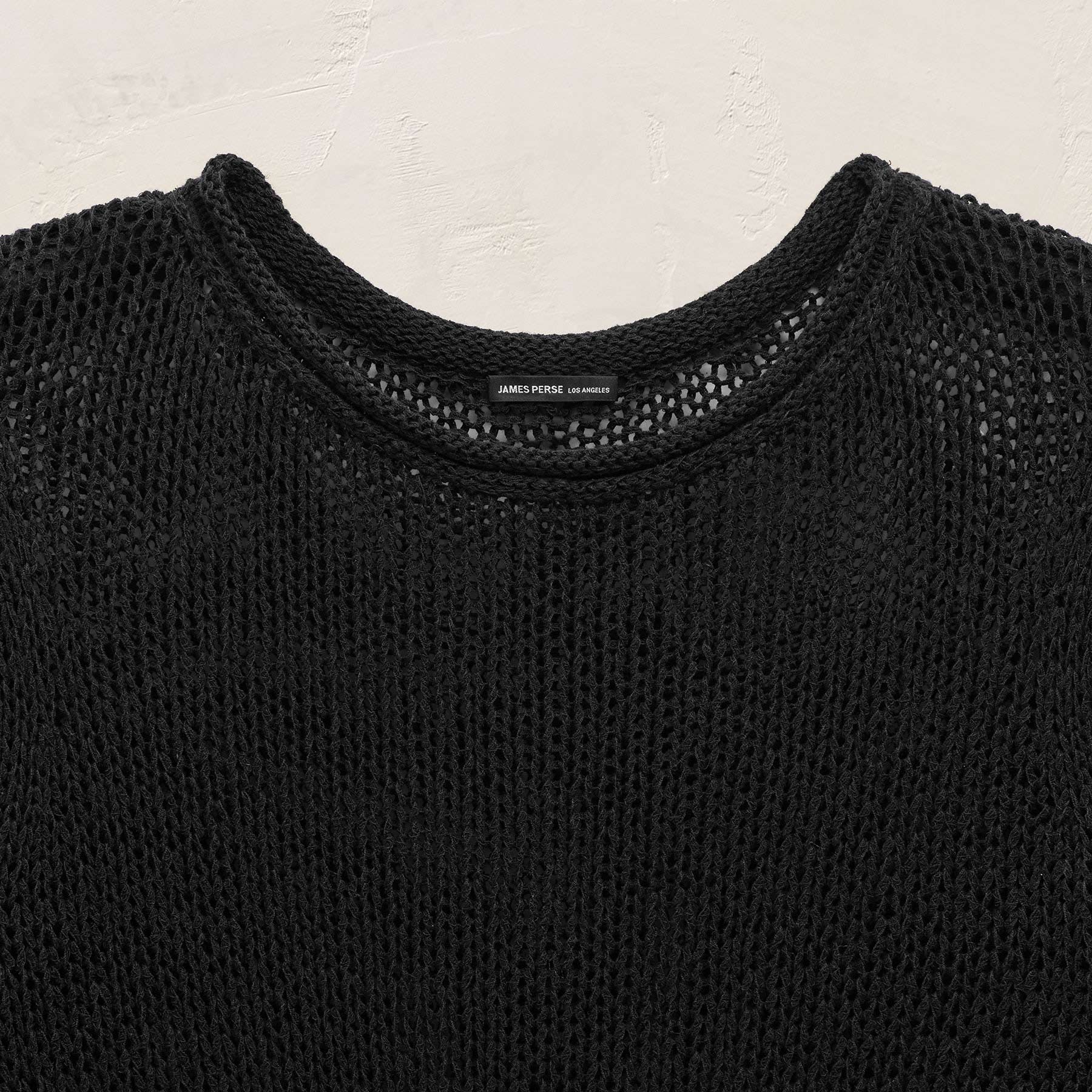 Cotton Linen Open Knit Tunic with Fringe in Black | James Perse Los Angeles