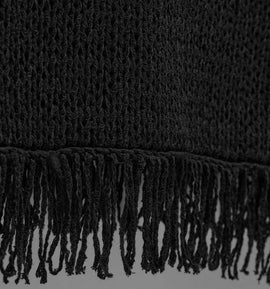 Cotton Linen Open Knit Tunic with Fringe in Black | James Perse Los Angeles