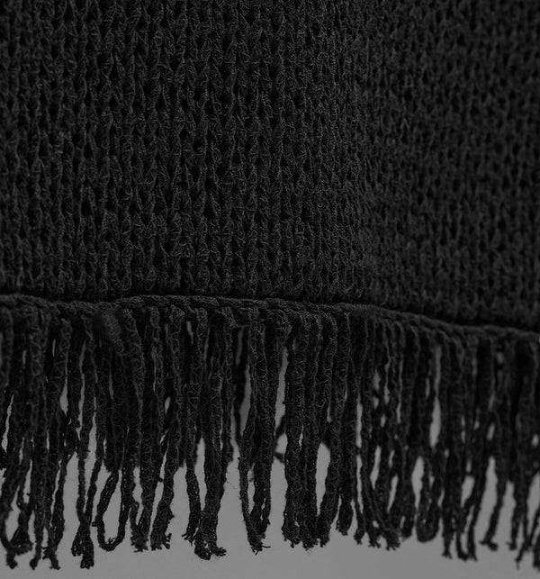 Cotton Linen Open Knit Tunic with Fringe in Black | James Perse Los Angeles