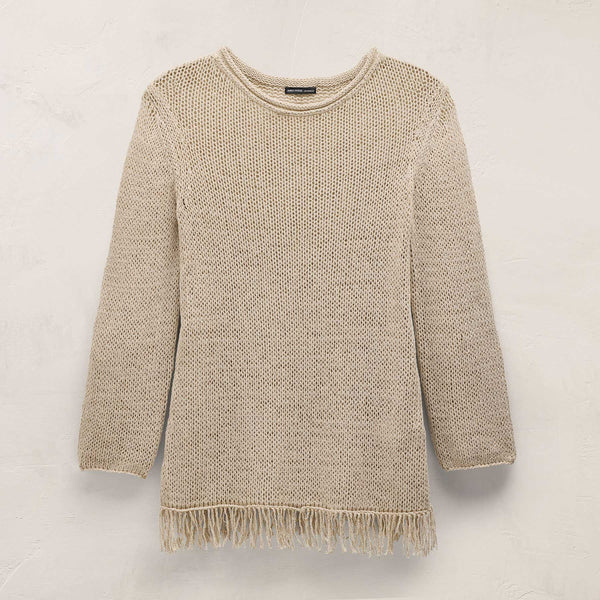 Cotton Linen Open Knit Tunic with Fringe in Natural | James Perse Los Angeles