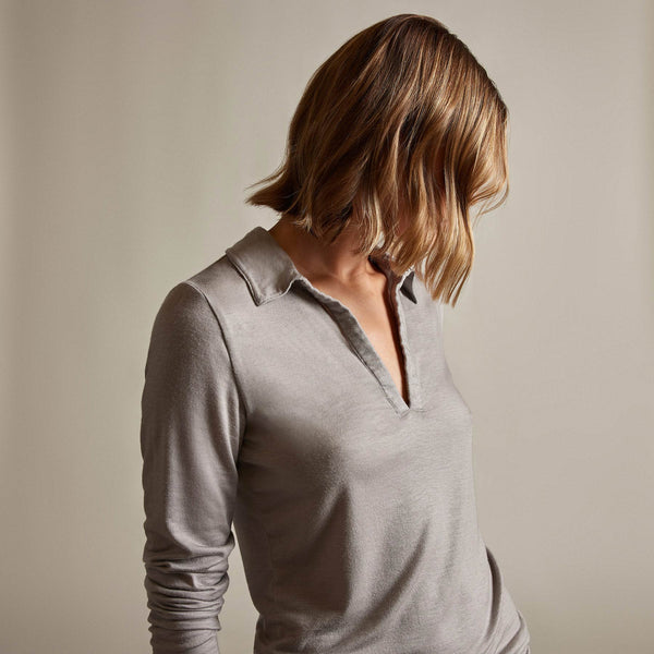 Tencel Cashmere Open Polo in Dapple | James Perse Los Angeles