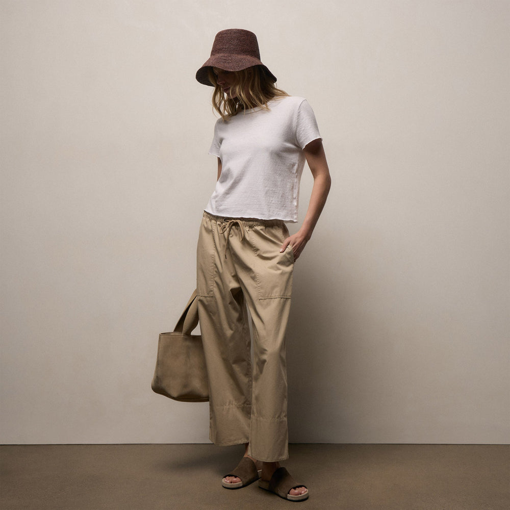 Fine Cotton Twill Crop Pant in Light Khaki | James Perse Los Angeles