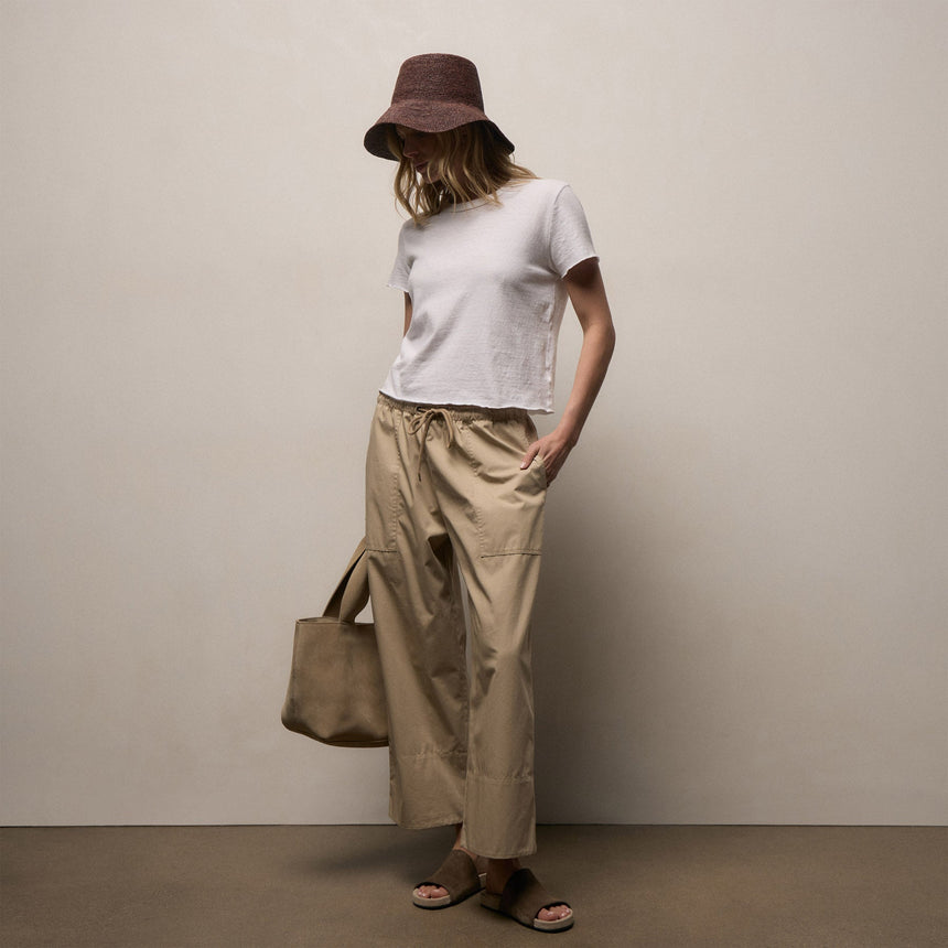 Fine Cotton Twill Crop Pant in Light Khaki | James Perse Los Angeles