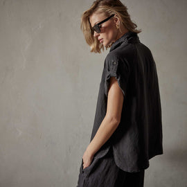 Cortez Linen Shirt  in Magma Pigment | James Perse Los Angeles