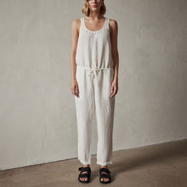 Sleeveless Linen Blend Jumpsuit in Everest White Pigment | James Perse Los Angeles