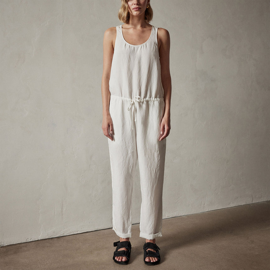 Sleeveless Linen Blend Jumpsuit in Everest White Pigment | James Perse Los Angeles