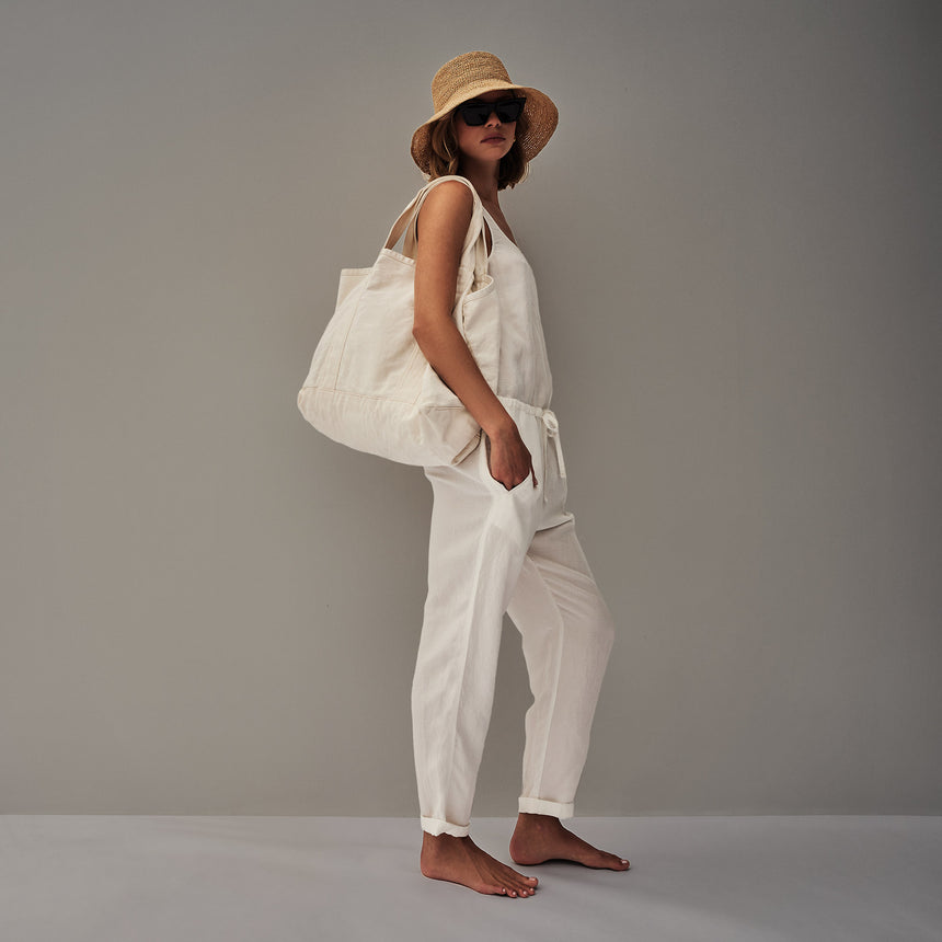 Sleeveless Linen Blend Jumpsuit in Everest White Pigment | James Perse Los Angeles