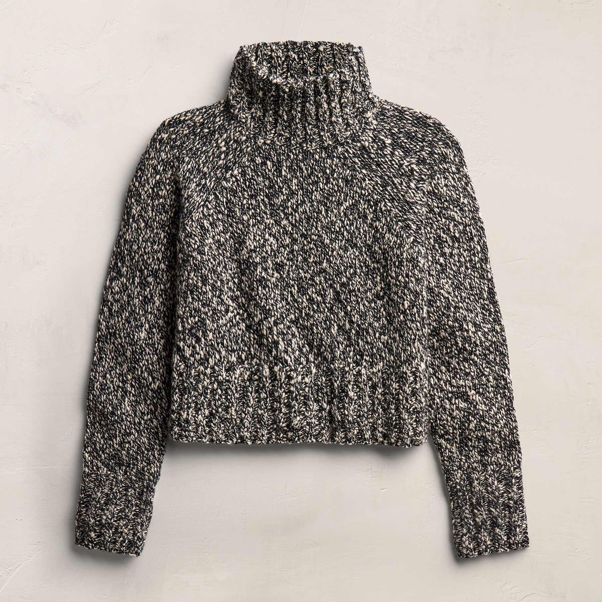 Mock Neck Chunky Sweater - Black White Mouline | James Perse Los Angeles
