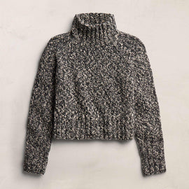Mock Neck Chunky Sweater - Black White Mouline | James Perse Los Angeles