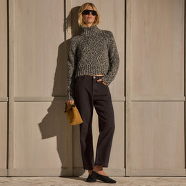 Mock Neck Chunky Sweater - Black White Mouline