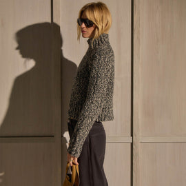 Mock Neck Chunky Sweater - Black White Mouline