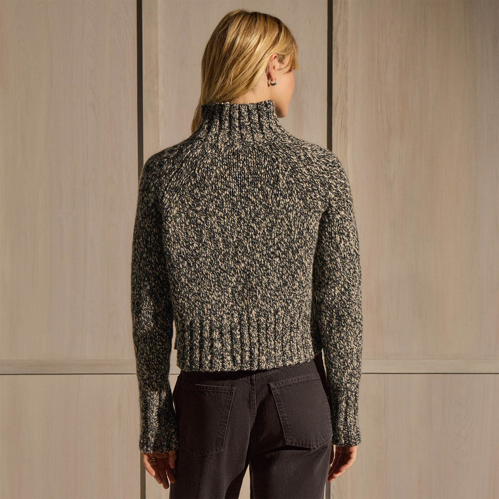 Mock Neck Chunky Sweater - Black White Mouline