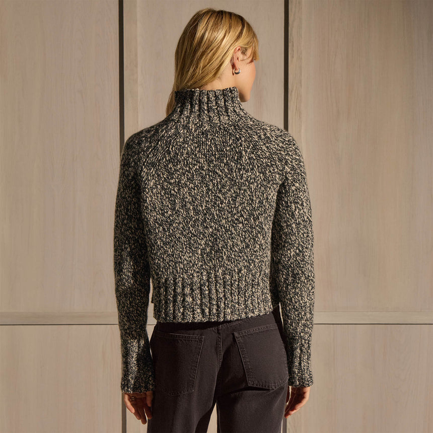Mock Neck Chunky Sweater - Black White Mouline