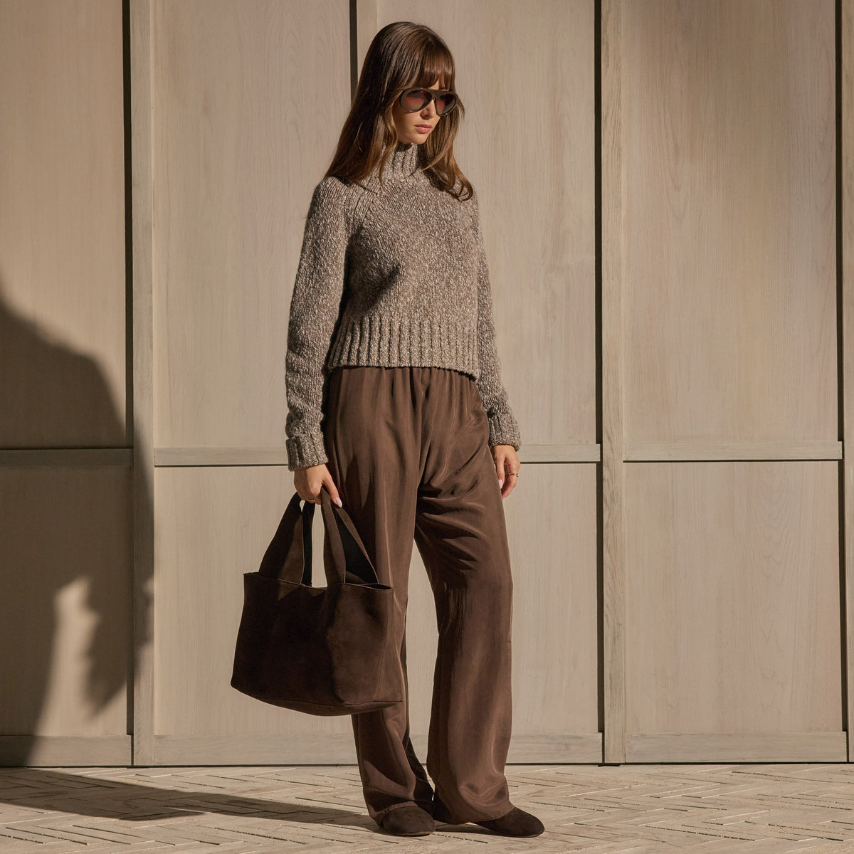 Mock Neck Chunky Sweater - Tan White Mouline | James Perse Los Angeles