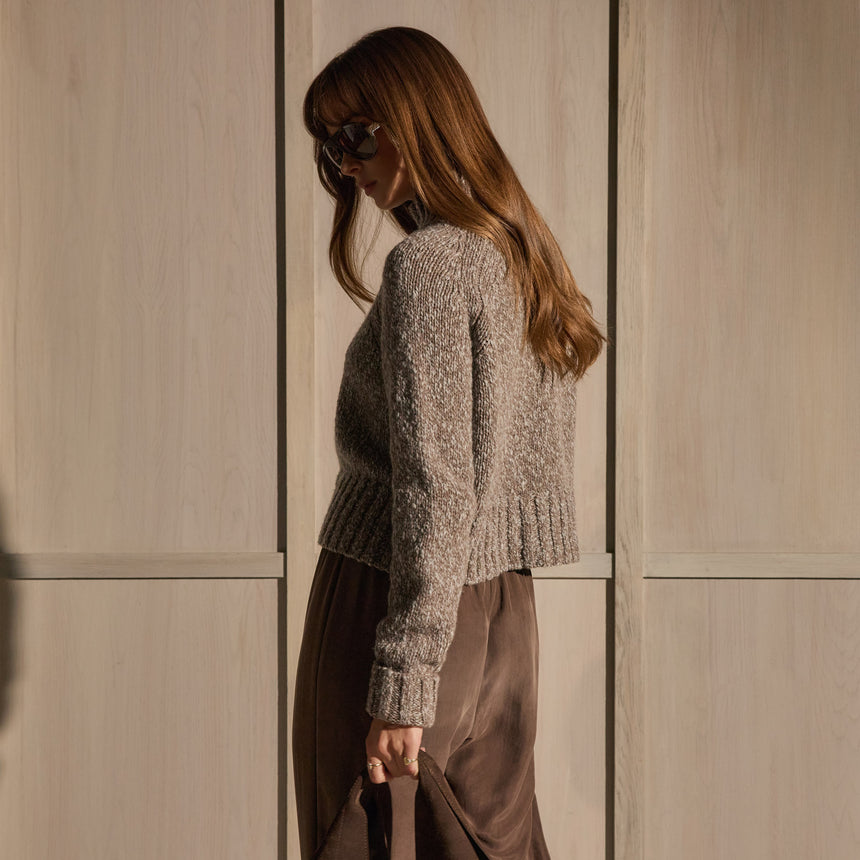 Mock Neck Chunky Sweater - Tan White Mouline | James Perse Los Angeles