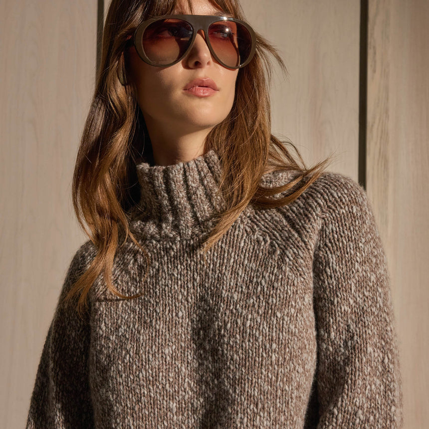 Mock Neck Chunky Sweater - Tan White Mouline | James Perse Los Angeles