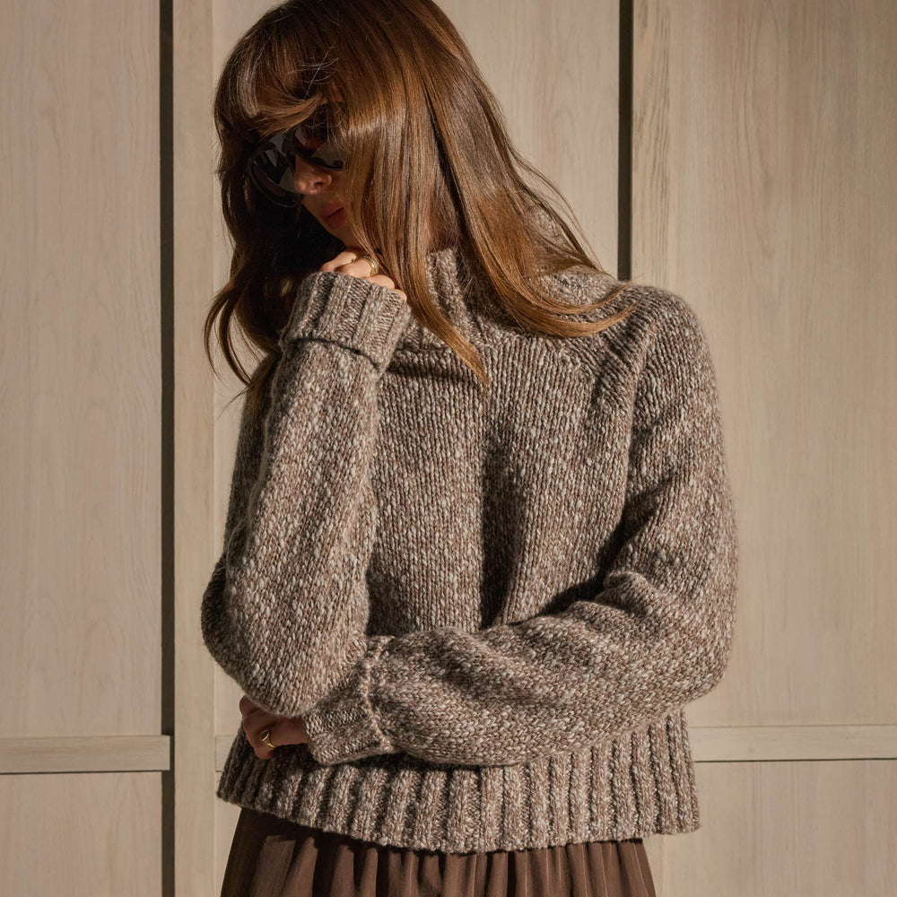 Mock Neck Chunky Sweater - Tan White Mouline | James Perse Los Angeles