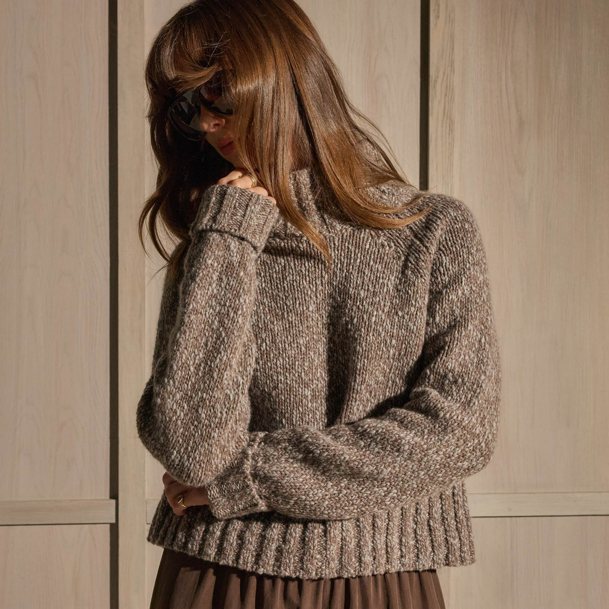 Mock Neck Chunky Sweater - Tan White Mouline | James Perse Los Angeles