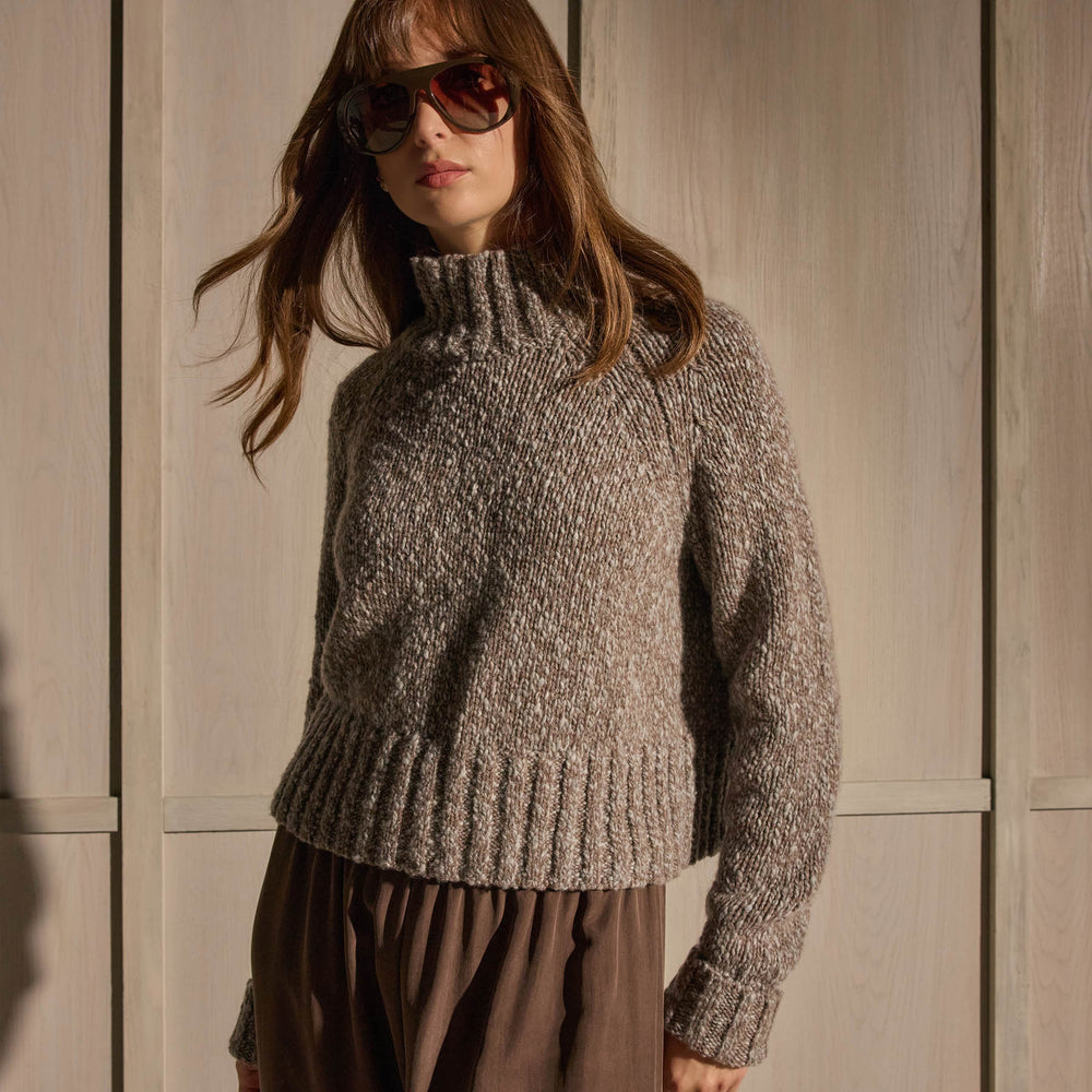 Mock Neck Chunky Sweater - Tan White Mouline | James Perse Los Angeles