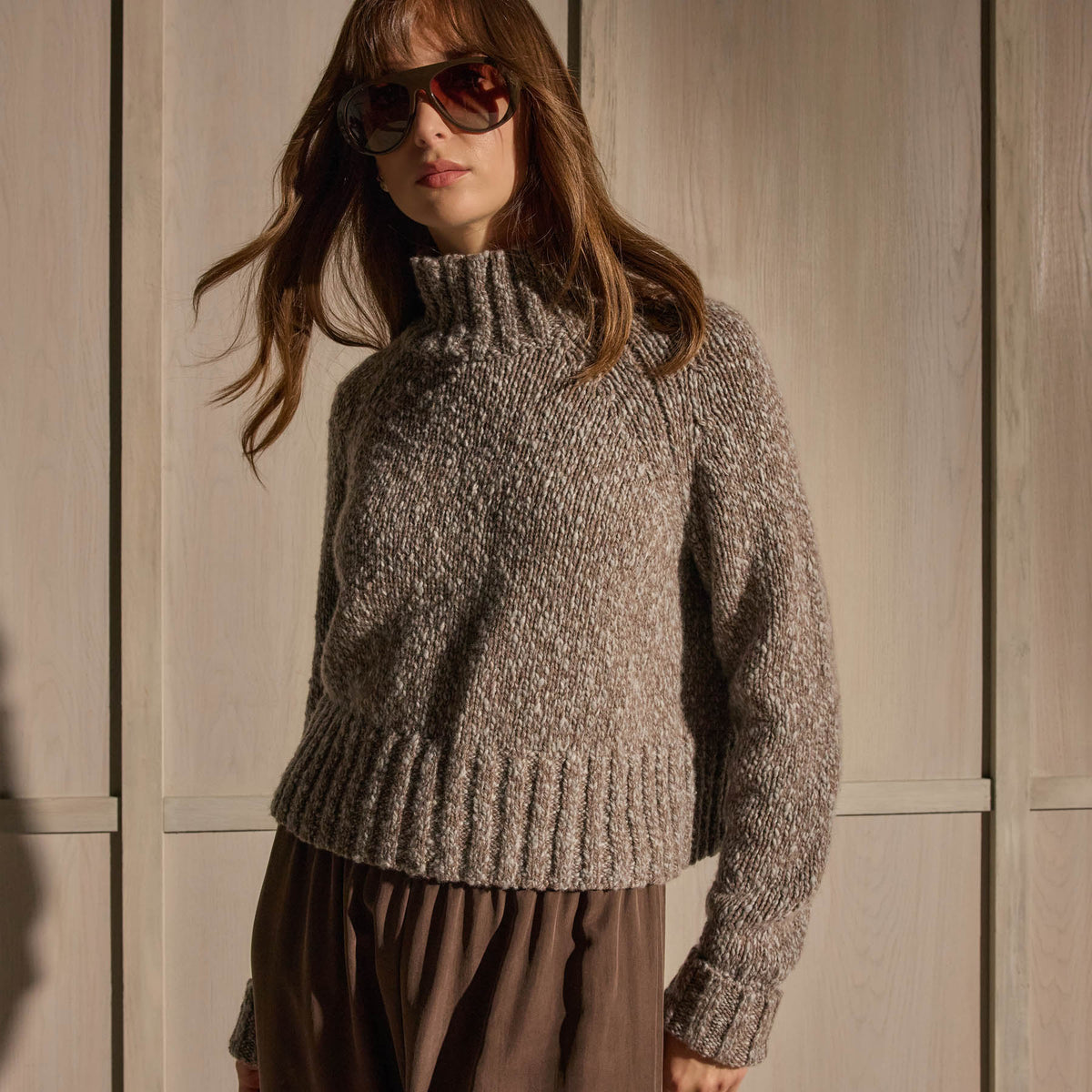 Mock Neck Chunky Sweater - Tan White Mouline | James Perse Los Angeles