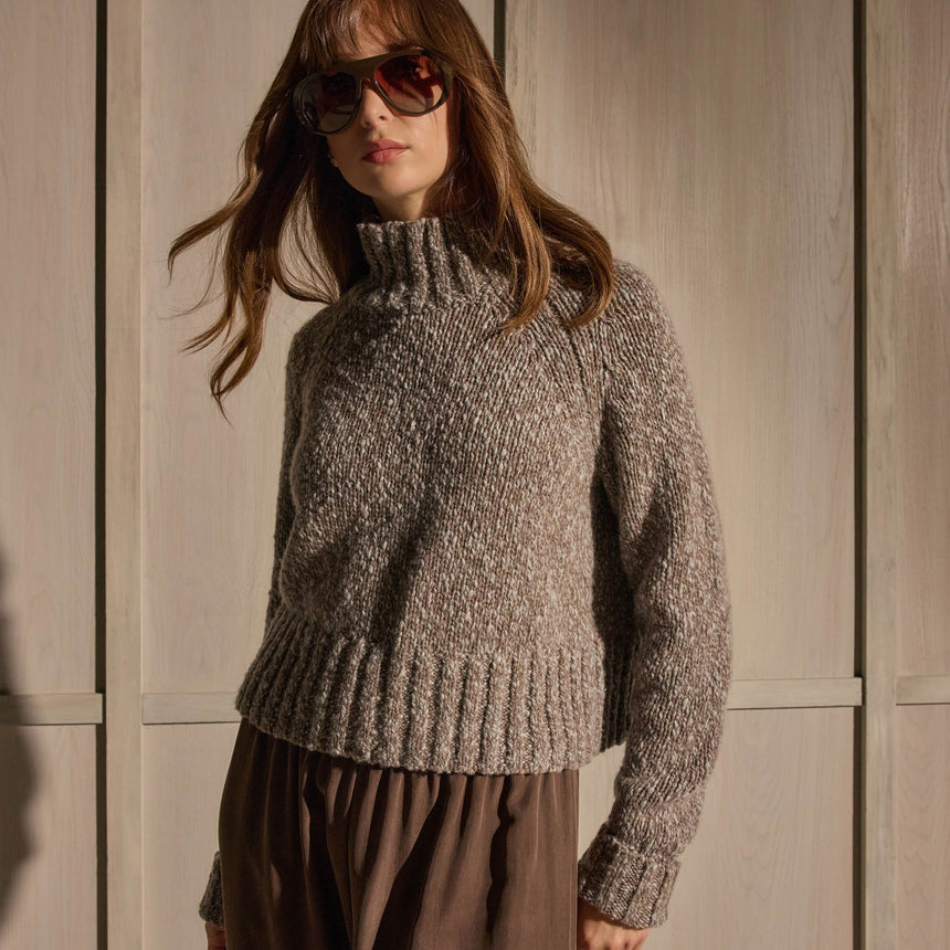 Mock Neck Chunky Sweater - Tan White Mouline | James Perse Los Angeles