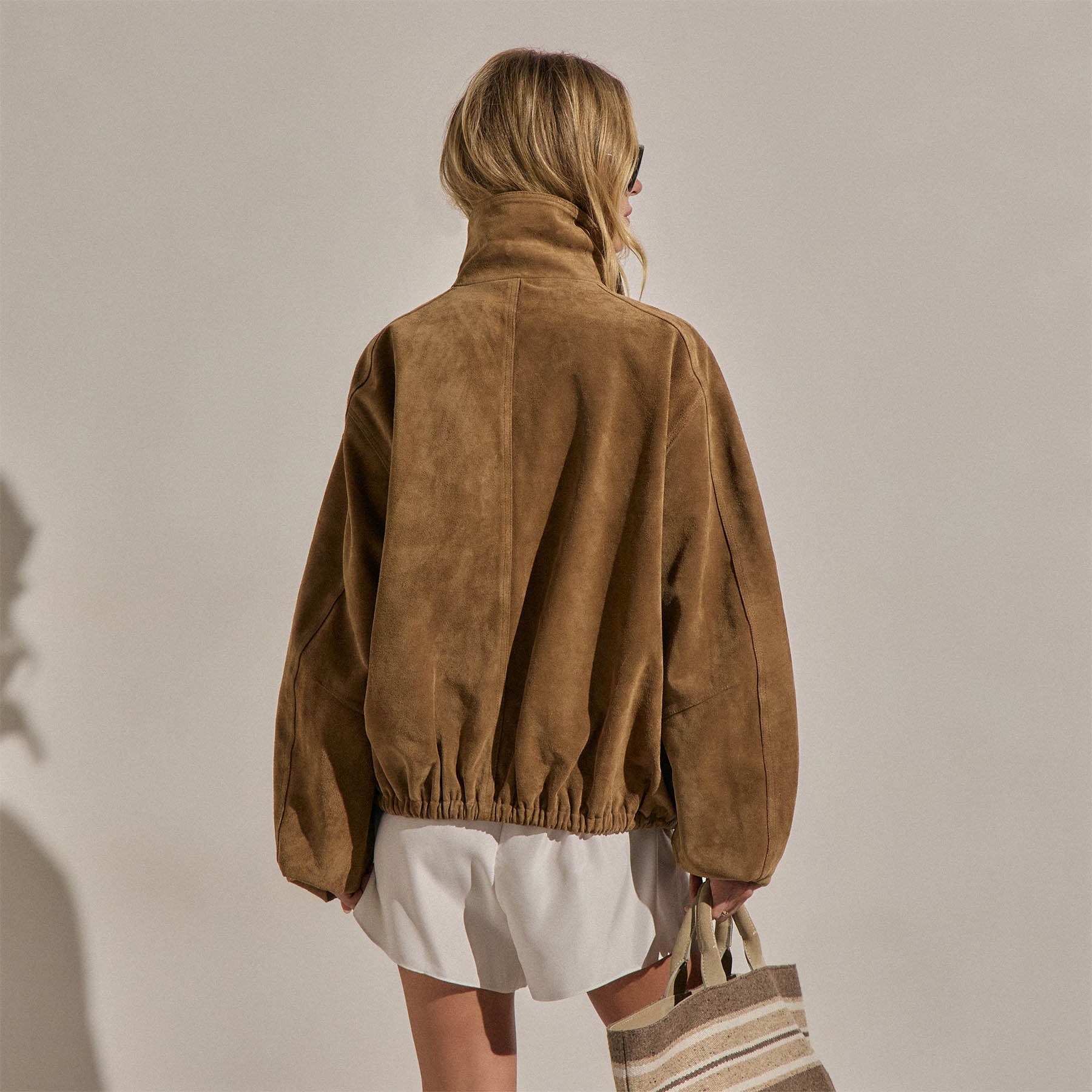 Suede Funnel Neck Jacket in Dark Sand | James Perse Los Angeles