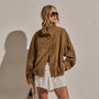 Suede Funnel Neck Jacket in Dark Sand | James Perse Los Angeles