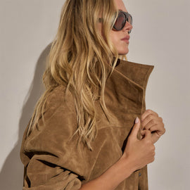 Suede Funnel Neck Jacket in Dark Sand | James Perse Los Angeles