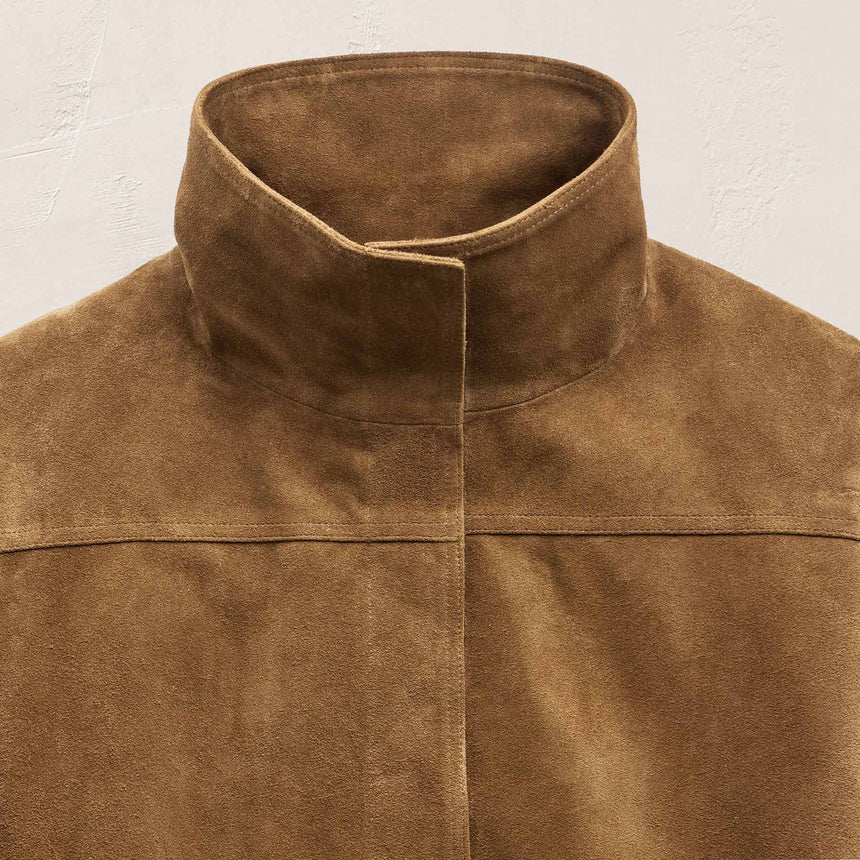 Suede Funnel Neck Jacket in Dark Sand | James Perse Los Angeles