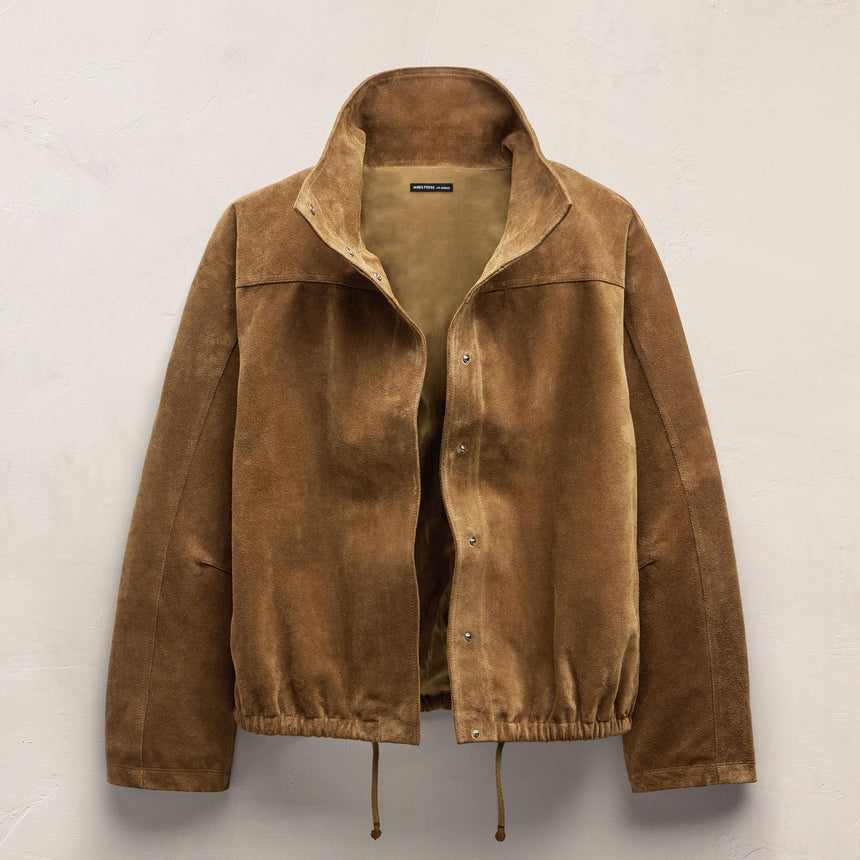 Suede Funnel Neck Jacket in Dark Sand | James Perse Los Angeles